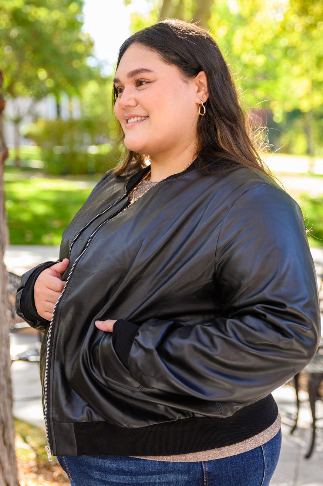 This Is It Faux Leather Bomber Jacket In Black - KASH'S BOUTIQUE