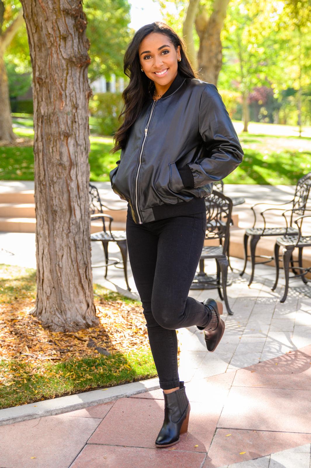 This Is It Faux Leather Bomber Jacket In Black - KASH'S BOUTIQUE