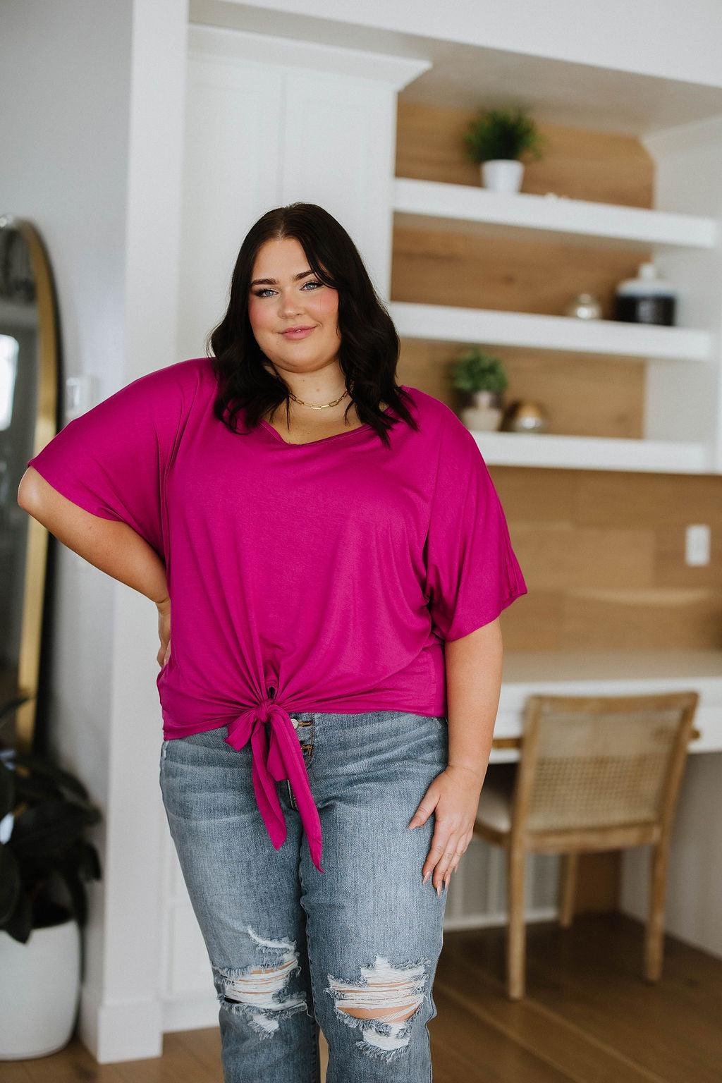 Tied Up With a Bow Casual Top in Magenta - KASH'S BOUTIQUE