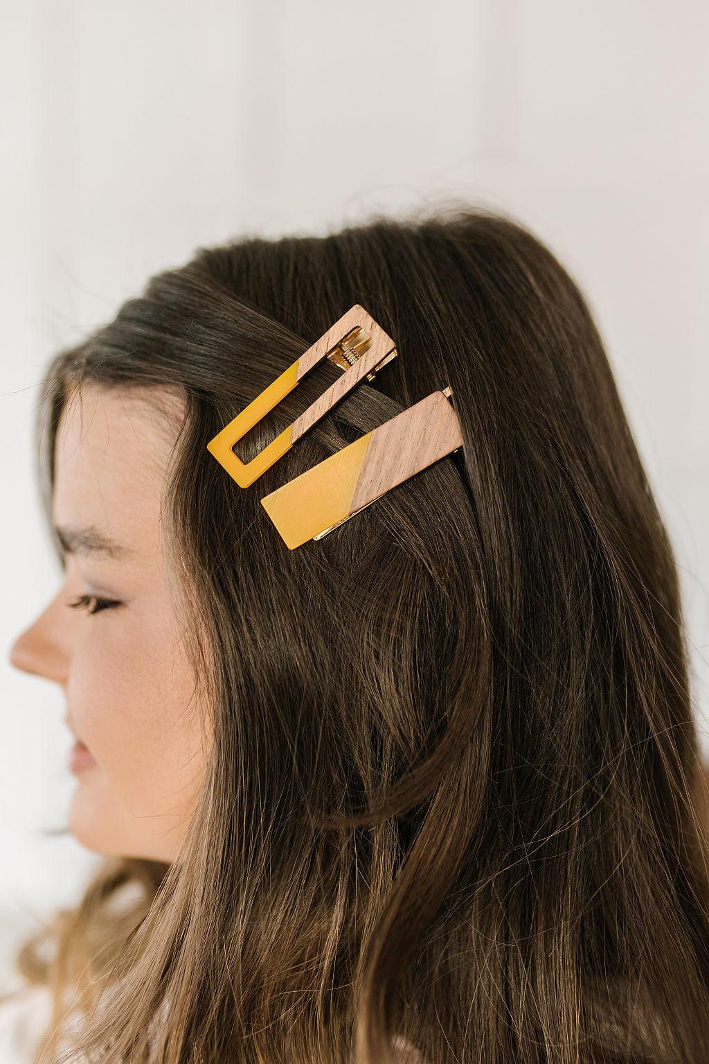 Two Tone Hair Clip Set in Yellow - Kash's Boutique