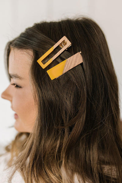 Two Tone Hair Clip Set in Yellow - Kash's Boutique