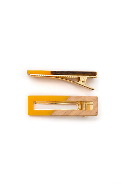 Two Tone Hair Clip Set in Yellow - Kash's Boutique