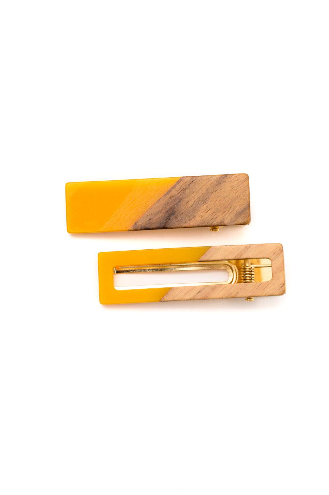 Two Tone Hair Clip Set in Yellow - Kash's Boutique