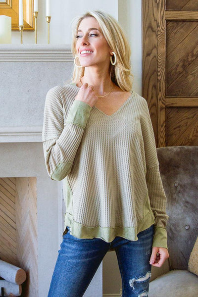 Winding Roads Long Sleeve Top In Sage - KASH'S BOUTIQUE