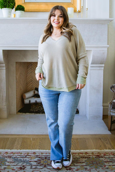 Winding Roads Long Sleeve Top In Sage - KASH'S BOUTIQUE