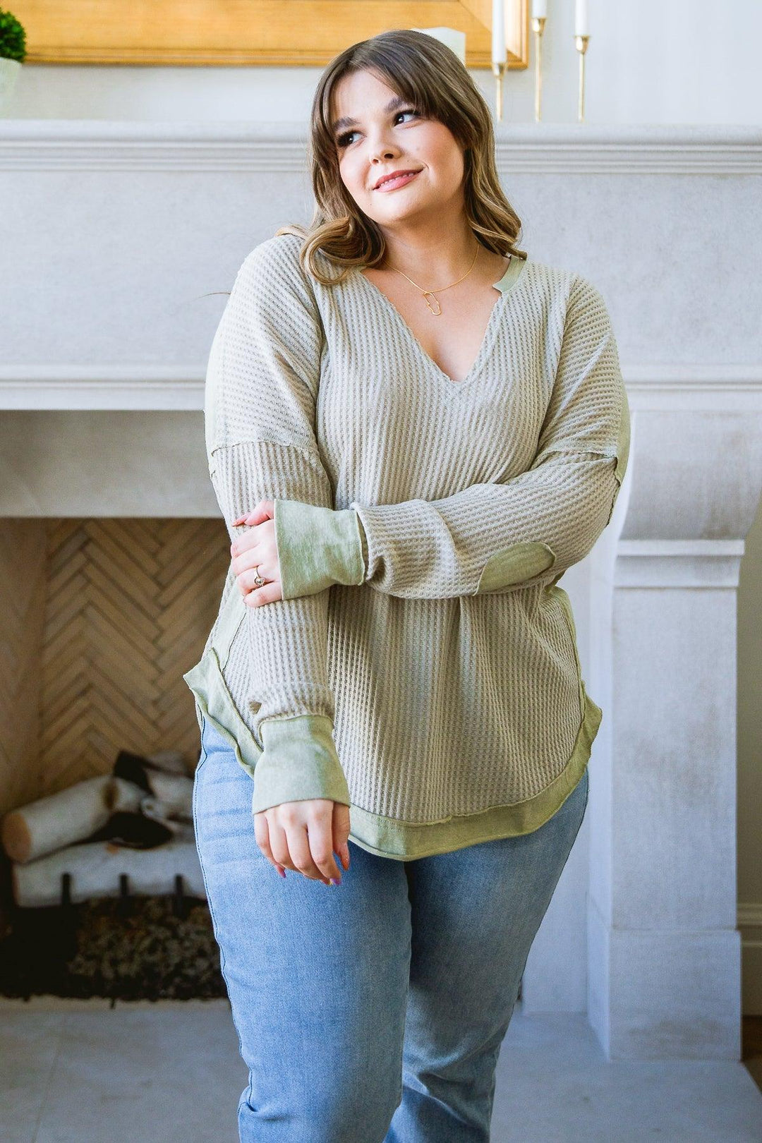 Winding Roads Long Sleeve Top In Sage - KASH'S BOUTIQUE