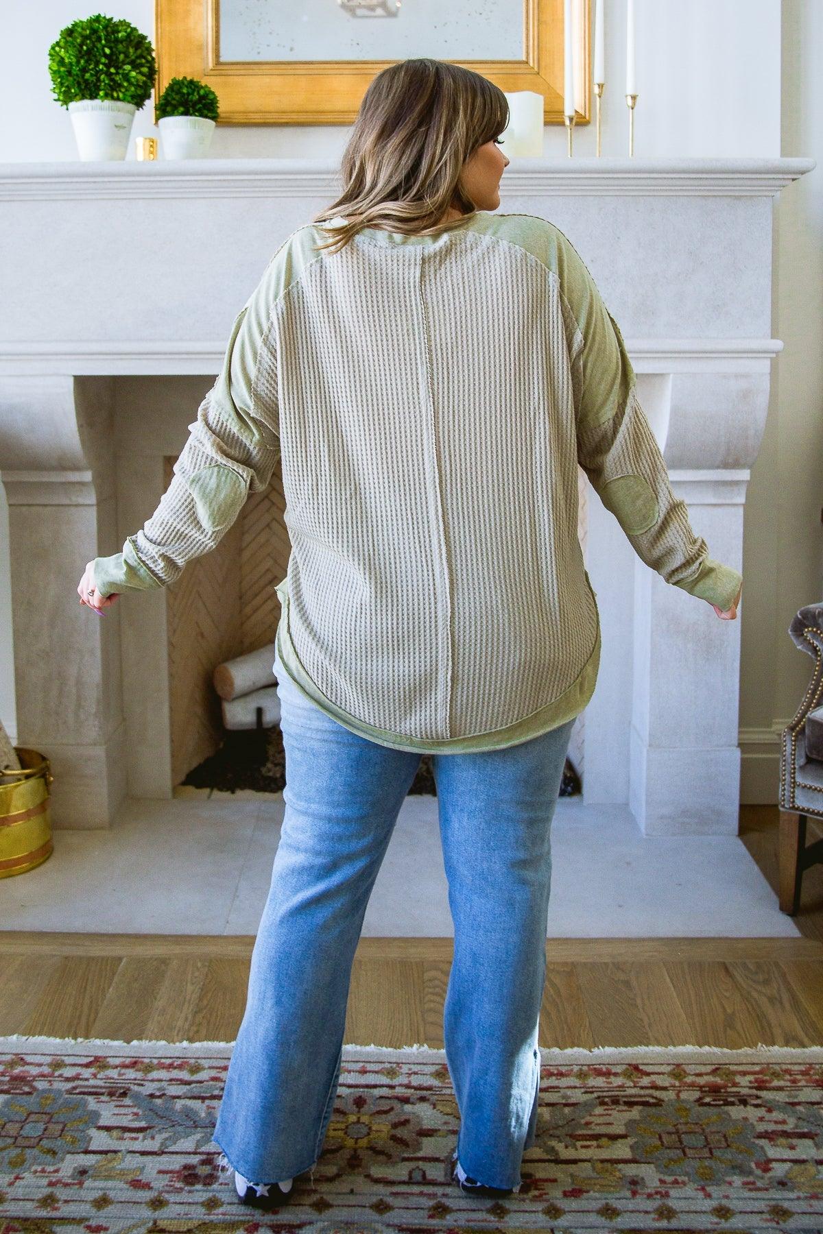 Winding Roads Long Sleeve Top In Sage - KASH'S BOUTIQUE