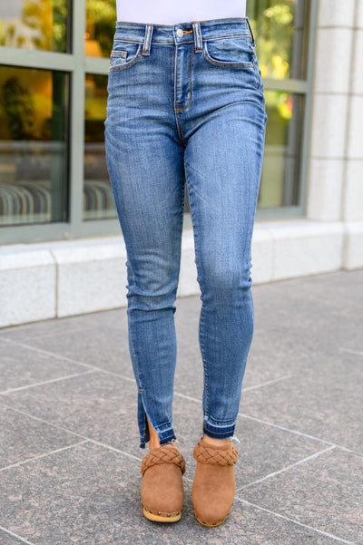 Winona Released Hem Side Slit Skinnies - KASH'S BOUTIQUE