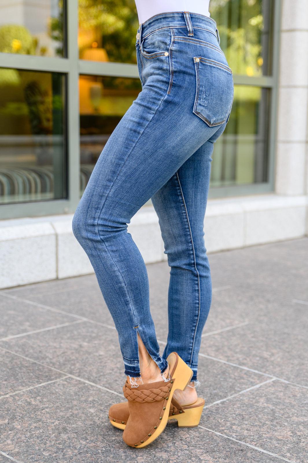 Winona Released Hem Side Slit Skinnies - KASH'S BOUTIQUE